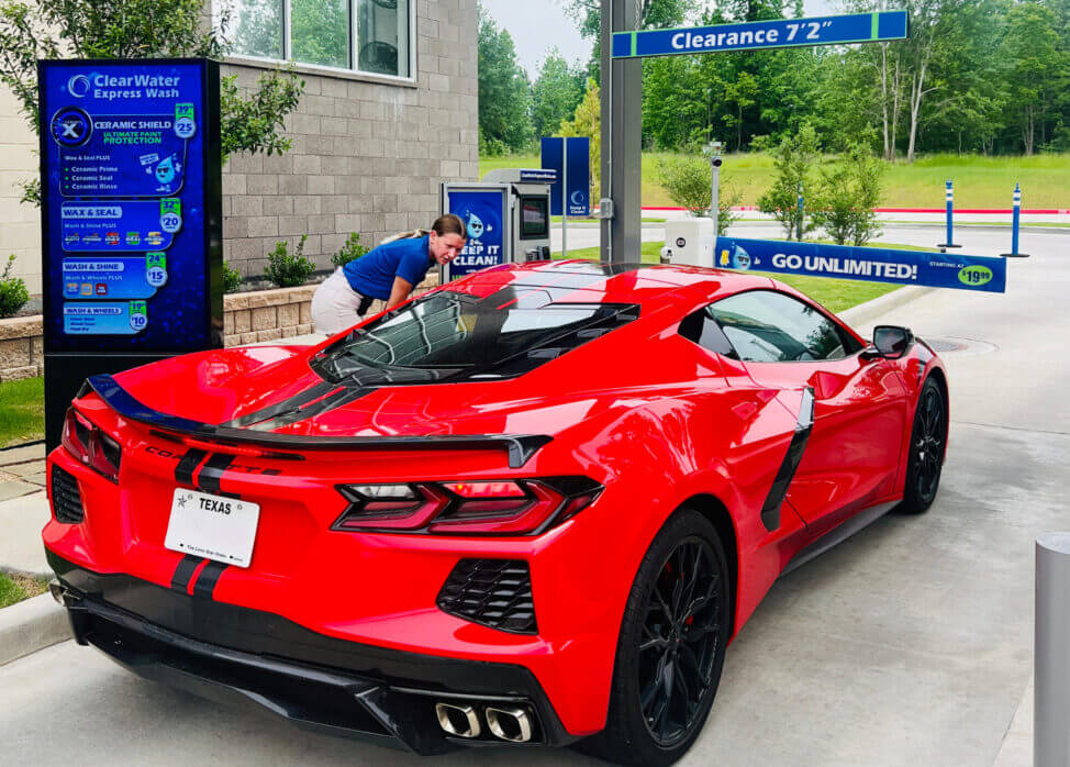 A Red Sports Car Highlighting Car Wash at Clearwater Express Wash in Houston Heights, TX